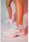 Luvishoes Crown Beyaz Gri Bağcıklı Kadın Kalın Taban Spor Sneakers