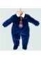 Gömlek Yaka Ekose Kravatlı Kadife Erkek Bebek Tulum - Lacivert