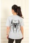 Modaplaza Kadın Kalpli Örümcek Baskılı Tshirt- Gri K24YTRKYTSHRT2GRİ