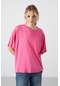 Tommy Life Şeker Pembe Penye Modal Yumuşak Tuşeli Oversize Fit Basic Kadın T-shirt- 97285 Şeker Pembe