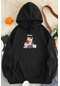 Meow Tatlı Kediler Baskılı Oversize Sweatshirt Siyah