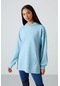 Tommy Life Açık Mavi Balon Kol Yazı Nakışlı Kadın Oversize Tunik Sweatshirt - 97163 Açık Mavi
