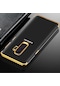 Tecno - Samsung Galaxy Uyumlu A6 Plus 2018 - Kılıf Dört Köşesi Renkli Arkası Şefaf Lazer Silikon Kapak - Gold