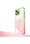 iPhone Uyumlu 13 Pro Max Kılıf Parlak Renk Geçişli Kamera Korumalı Lopard Senkron Kapak - Pembe - Yeşil