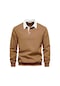 Ghassy Co. Erkek Retro Renk Bloklu Pamuklu Gömlek Yaka Sweatshirt Tarçın