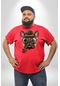 Köpek Pug Gözlüklü Kırmızı Büyük Beden Erkek Kadın Unisex Basic Ön Baskılı Tişört Kırmızı