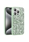 Mutcase - İphone Uyumlu İphone 15 Pro Max - Kılıf Parlak Parıltılı Taşlı Şık Linea Kapak - Açık Yeşil