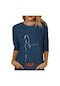 Mavi Pu Kadın Sonbahar Kış Üstleri Gevşek Kedi Baskı Nedensel Uzun Kollu T-shirt Üst Bluz Mavi