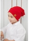 Erkek Bebek Çocuk Kırmızı Şapka Bere El Yapımı Rahat Cilt Dostu %100 Pamuklu Kaşkorse-7162 - Kırmızı