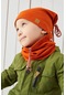Erkek Bebek Çocuk İp Detaylı Şapka Bere Boyunluk Takım Rahat %100 Pamuklu Kaşkorse - 7196 - Kiremit