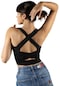 Kadın Siyah Sırt Detaylı Fitted/vücuda Oturan Kare Yaka Spor Bluz 23k-trp-crp10-siyah