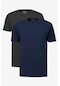 Ac&Co / Altınyıldız Classics Erkek Sıyah-lacıvert 2'li Paket Slim Fit Dar Kesim Pamuklu Basic Tişört Sıyah-lacıvert