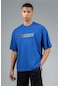 Maraton Sportswear Oversize Erkek Bisiklet Yaka Kısa Kol Basic Saks T-shirt 22749-saks
