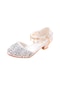 Ikkb Fashion Rhinestone Fiyonklu Kız Çocuk Yüksek Topuklu Ayakkabı Gümüş