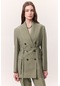 Tencel Kemerli Kruvaze Blazer Ceket Çağla Çağla