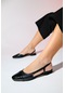 Lujo Siyah Cilt Kadın Arkası Açık Düz Babet Ayakkabı
