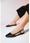 Luvishoes Lujo Siyah Cilt Kadın Arkası Açık Düz Babet Ayakkabı