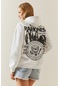 Xhan Beyaz Şardonlu & Arkası Baskılı Kapüşonlü Sweatshirt 4kxk8-