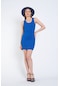 The Champ Clothing Kalın Askılı Fitilli Kaşkorse Saks Mini Elbise Saks