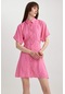 Defacto A5382ax23smpn160 Gömlek Yaka Modal Kısa Kollu Kadın Mini Elbise Pembe