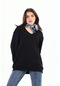 Organik Kadın Sweatshirt Oversize V-yaka-siyah