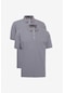 2'Li Çekmeyen Pamuklu Kumaş Slim Fit Dar Kesim Kıvrılmaz Polo Yaka Tişört Paketi Gargoyle Çok Renkli