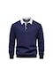 Ghassy Co. Erkek Retro Renk Bloklu Pamuklu Gömlek Yaka Sweatshirt Lacıvert