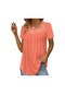 Pembe Moda Kadın Yaz Düz Renk T-shirt Dantel Dekor U-yaka Kısa Kollu Gevşek Kazaklar Üst Pembe