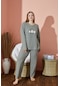 Kadın Kışlık Büyük Beden Pijama Takımı Kaşkorse Desenli Takım Waynap 8961- Yeşil