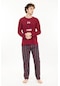 Tampap 1237 Uzun Kollu Baskılı Erkek Pijama Takımı Koyu Kırmızı