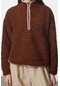 Kadın Moda Şık Regular Dik Yaka Düşük Kol Regular Peluş Örme Spor Sweatshirt Kahverengi
