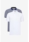 2'Li Çekmeyen Pamuklu Kumaş Slim Fit Dar Kesim Kıvrılmaz Polo Yaka Tişört Paketi Beyaz-A.Lacivert Beyaz-Açık Lacivert