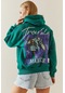 Xhan Yeşil Şardonlu & Arkası Baskılı Kapüşonlü Sweatshirt 4kxk8-
