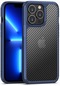Mutcase - İphone Uyumlu İphone 13 Pro Max - Kılıf Karbon Fiber Tasarımlı İnoks Kapak - Mavi