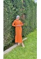Edna Yakası Nakış Detaylı Elbise - 71094 - Oranj-oranj