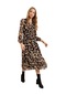 Kadın Leopar V Yaka Şifon Elbise-32700-leopar