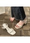 Kadın Modası Çok Yönlü Kalın Topuk Retro Askılı Sandalet Beyaz