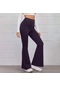 Mor Qunide Kadın Düz Renk Yoga Pantolon Elastik Bel Spor Streç Flare Koşu Rahat Pantolon
