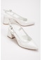Büyük Numara Rugan Yan Direkli Beyaz Kadın Topuklu Ayakkabı-2761-beyaz