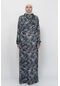 Pratik Tek Parça Ağaç Desenli Kollu Tak Çıkar Başörtülü Likralı Tesettür Namaz Elbisesi 990-0705 Siyah