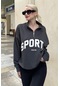 Füme Yarım Fermuarlı Baskılı Sweatshirt Mg2212 Füme