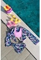 Kız Çocuk Yaprak Desenli Pareolu Bikini Takımı 3'lü Set-lacivert-pembe