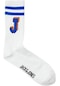Jack & Jones Logolu ve Çizgili Tekli Çorap - Single 12250749 - 1 Çift Beyaz