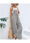 Kadınlar Casual Tulumlar Ve Tulum Geniş Bacak Cepler Askı Pantolon Bayanlar Düz Renk Uzun Tulum Playsuits Gri