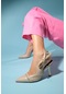 Glen Bej Cilt Fermuar Detaylı Kadın Yüksek Topuklu Ayakkabı