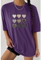 Unisex Kalp Baskılı T-shirt Mor