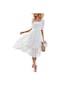 Yaz Yeni Stil Kadın Moda Şifon Jakarlı Bel Slim Fit Büyük Beden Elbise Beyaz