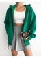 Kadın Fermuarlı Oversize Sweat Hırka Yeşil