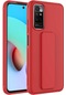 Ekılıf - Xiaomi Redmi Note 11 Global Uyumlu - Kılıf Mat Koruyucu El Tutacaklı Stand Olabilen Qstand Kapak - Kırmızı