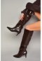 Fox Shoes N749204011 Koyu Kahverengi Kroko Baskı Alçak Topuklu Kadın Çizme Koyu Kahverengi-kroko Baskı Koyu Kahverengi